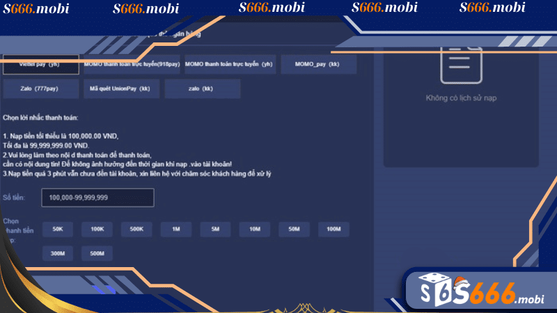 cách thức nạp tiền S666 an toàn